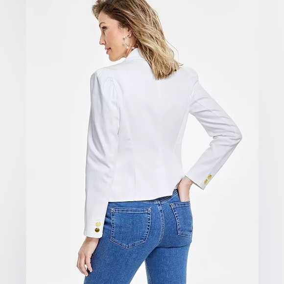 INC International Concepts White Denim Single Button Blazer - Size Medium - Picture 2 of 11